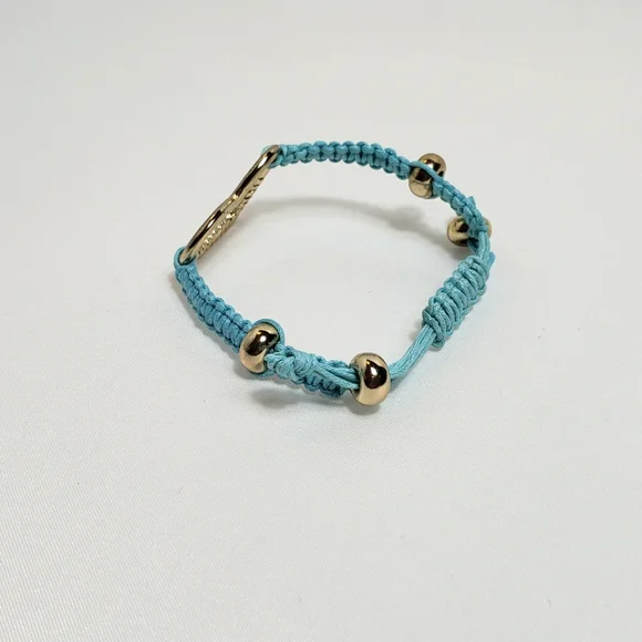 Macrame Bracelet with Heart Charm Blue Wax Cord Gold tone - Picture 3 of 9
